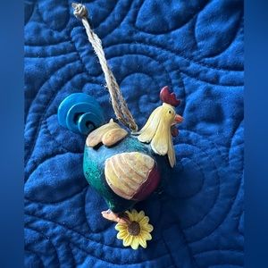 Folkart chicken hen rooster Christmas ornament. Twine hanger. Hanging sunflower